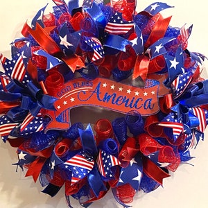 Patriotic Front Door Wreath, God Bless America, Stars & Stripes