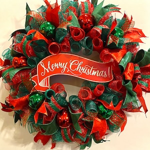 Christmas Wreath, Merry Christmas  Wreath, Classic Christmas Wreath, Red and Green Christmas Wreath, Christmas Wreath For Front Door