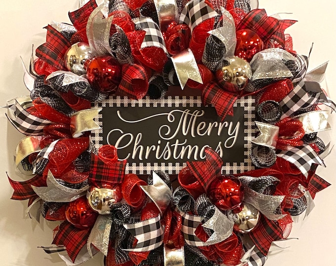 Christmas Wreath, Buffalo Plaid Wreath, Christmas Wreaths, Red and