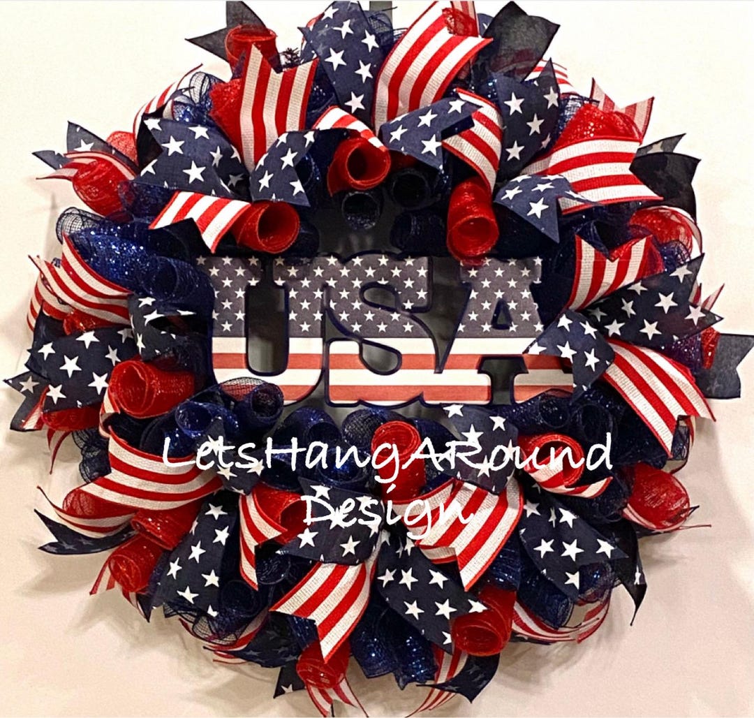 Patriotic Wreath for Front Door, 4th of July Wreath, Patriotic Door ...