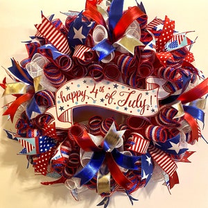 Patriotic Wreath, Patriotic Door Wreaths, Patriotic Wreaths, Patriotic Door Wreath, 4th of July Wreath, Red, White and Blue Wreath