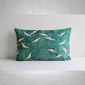 Ancient Song Dynasty Flying Cranes Throw Pillow Cover - Chinoiserie Style Decor Cushion Cover, Birds Lumbar Pillow Cover 12"x20" 50x30cm