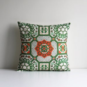 Ancient Pattern Green Orange Geometric Throw Pillow Cover - Green Cushion Covers, Exotic Pattern 18x18 20x20 16x16 Printed Pillow Cover