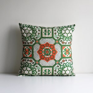 Geometric Throw Pillow Cover 18x18 45x45cm 20x20 24x24 26x26 - Green Orange Chinoiserie Cushion Cover