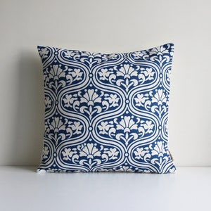Navy Floral Geo Chinoiserie Art Throw Pillow Cover - Asian Pattern Design Cushion Cover, Classic Pillow Case 16x16 18x18 20x20 24x24