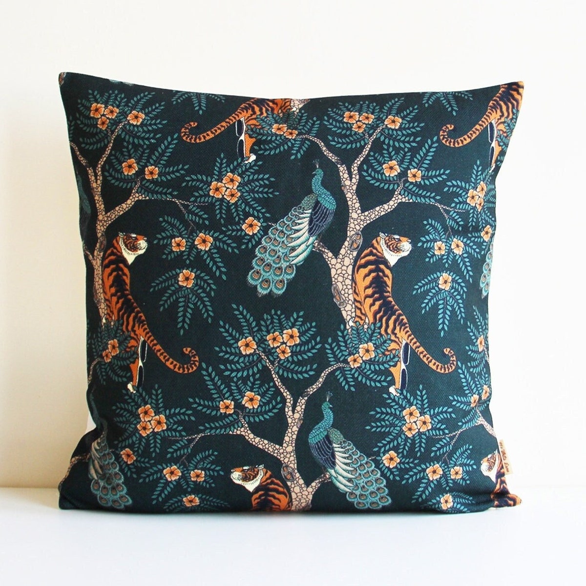 Emerald Green Tiger and Peacock Throw Pillow Cover 18x18 20x20 24x24 , Custom Sizes, Tropical Pillow Case Jungle Animal Cushion Cover Gifts - Etsy