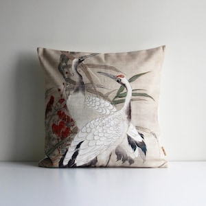 White Cranes Throw Pillow Cover - Japanese Style Decorative Cushion Covers , Animal Decor Pillow Case 18x18 20x20 16x16 Housewarming Gifts