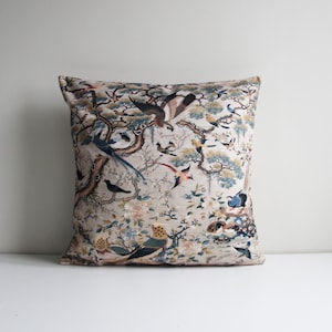 Qing Dynasty Birds Gathering Chinoiserie Throw Pillow Cover - Chinoise Exotique Scenic Cushion Cover, Old Fashion 18x18 20x20 Pillow Case