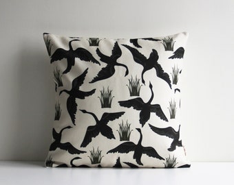 Flying Wild Swans Chocolate Throw Pillow Cover - Tropical Birds Decorative Pillow Case, 18x18 20x20 Swan Decor cushion cover 45x45cm 50x50cm