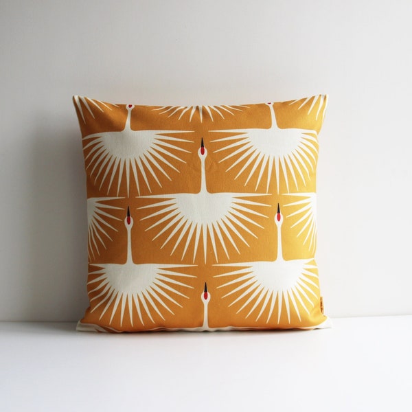Citrine Yellow Flying Swans Throw Pillow Cover 18x18 45x45cm 20x20 - Birds Cushion Cover, Multi Colorways, Custom Sizes