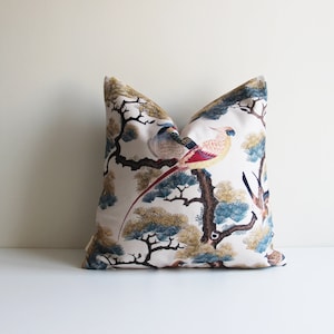 Qing Dynasty Birds Pillow Cover – Chinoiserie Cushion Cover 18x18 24x24