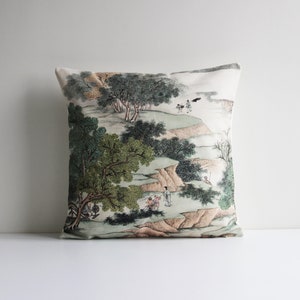 Song Dynasty Countryside Life Chinoiserie Throw Pillow Cover - Chinoise Exotique Scenic Cushion Cover, Old Fashion 18x18 20x20 Pillow Case