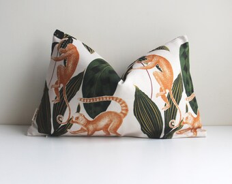 Tropical Monkey Pillow Cover: Jungle Green Orange Cushion Cover