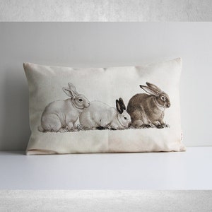 Three bunnies Ancient Pattern Printed Lumbar Throw Pillow Cover - Rabbit Decorative Cushion Cover, Animal Pillow case 20"x12" inch . 50x30cm