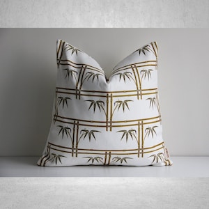 Golden Bamboo Geometric Chinoiserie Throw Pillow Cover - Oriental Exotique Cushion Cover, Old Fashion 18x18 20x20 Pillow Case