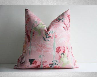 Capa de Almofada Macaco Tropical Rosa 18x18 20x20 24x24 – Decoração de Selva