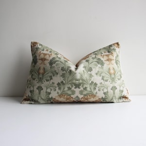 Botanical Leaves Ancient Art Nouveau Lumbar Pillow Cover, Green Leaf Cushion Cover 12x20 16x24 12x16 Floral Pillow Case Autumn Home Decor
