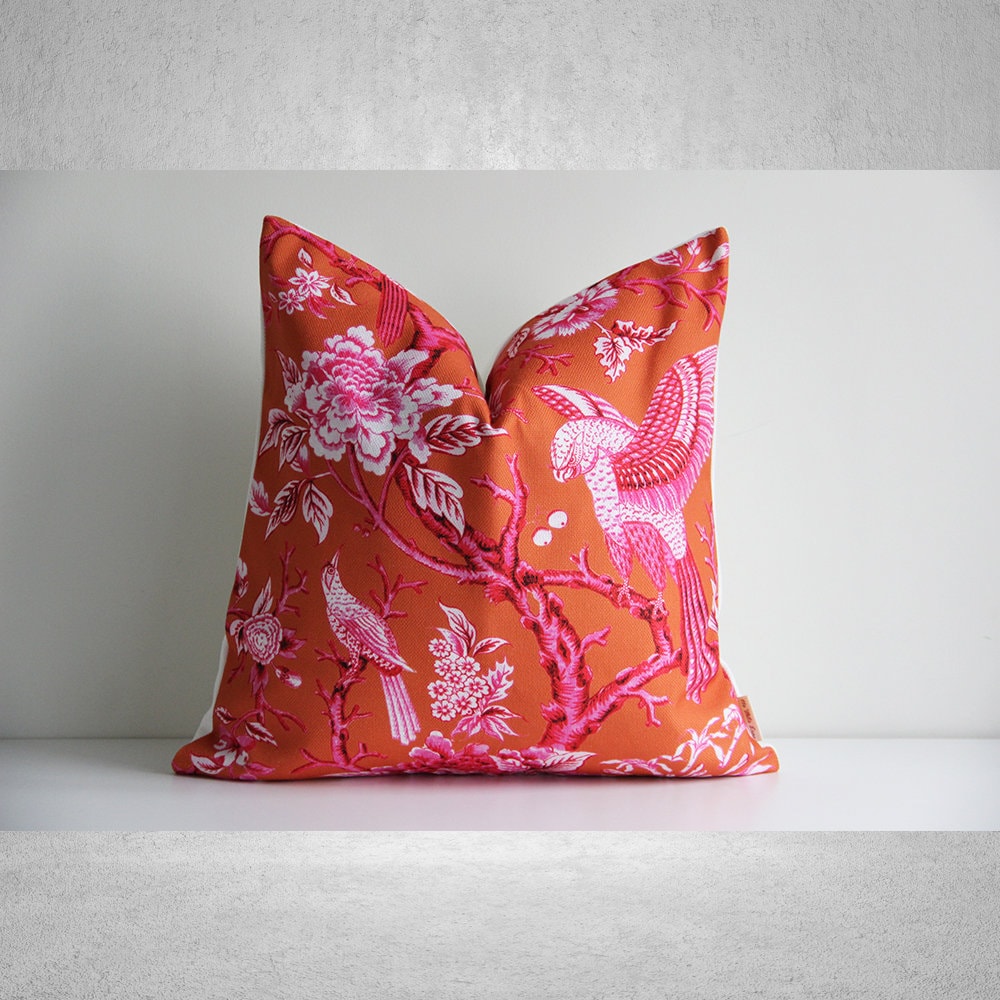 Orange Toile Art Pillow Cover - Chinoiserie Maximalist