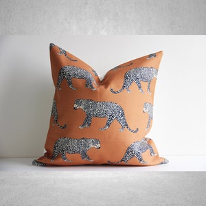 Orange Leopard Panthers Throw Pillow Cover - Tropical Animal Decorative Pillow Case, 18x18 20x20 inch Leopard/ Jaguar Decor cushion cover