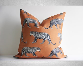 Orange Leopard Panthers Throw Pillow Cover - Tropical Animal Decorative Pillow Case, 18x18 20x20 inch Leopard/ Jaguar Decor cushion cover