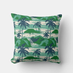 Deep Green Palm Tree Island Decorative Pillow Cover - Tropical Palm Decor Pillow Cover 18x18 20x20 16x16 45x45cm Decor Cushion Cover
