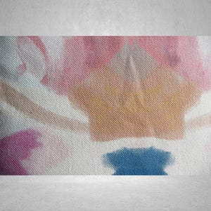 May include: Abstract art print on a textured canvas with shades of pink, brown, and blue.