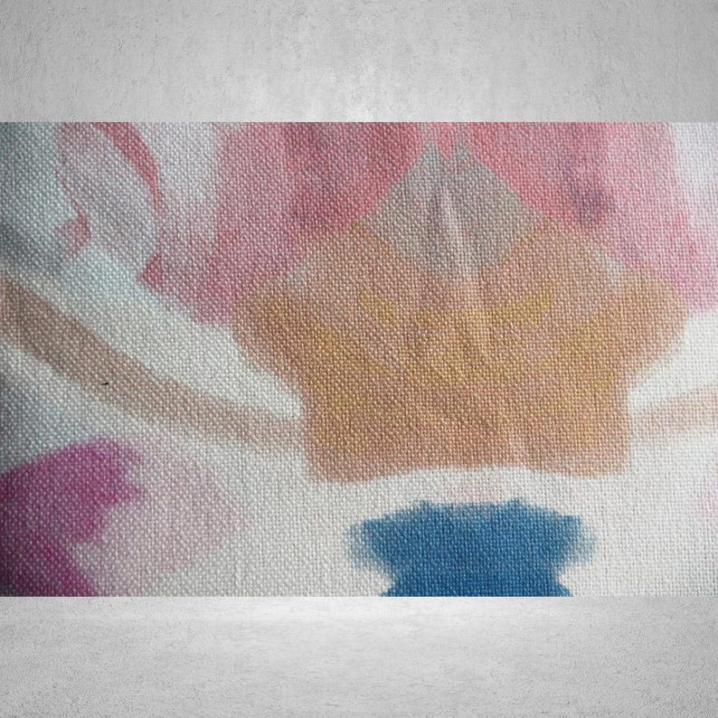 May include: Abstract art print on a textured canvas with shades of pink, brown, and blue.