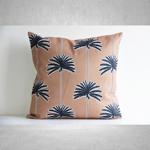 Palm Pillow Cover 20x20 24x16 - Clay/Beige/Blue/Green Color Ways Palm Cushion Cover, Tropical Pillow Case 18x18 26x26 Euro Sham Botanical