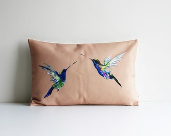 Funda de cojín lumbar decorativa con colibríes, regalo personalizado con diseño de aves