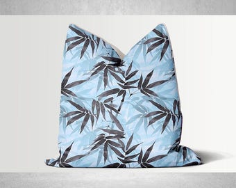Blue Bamboo Throw Pillow Cover