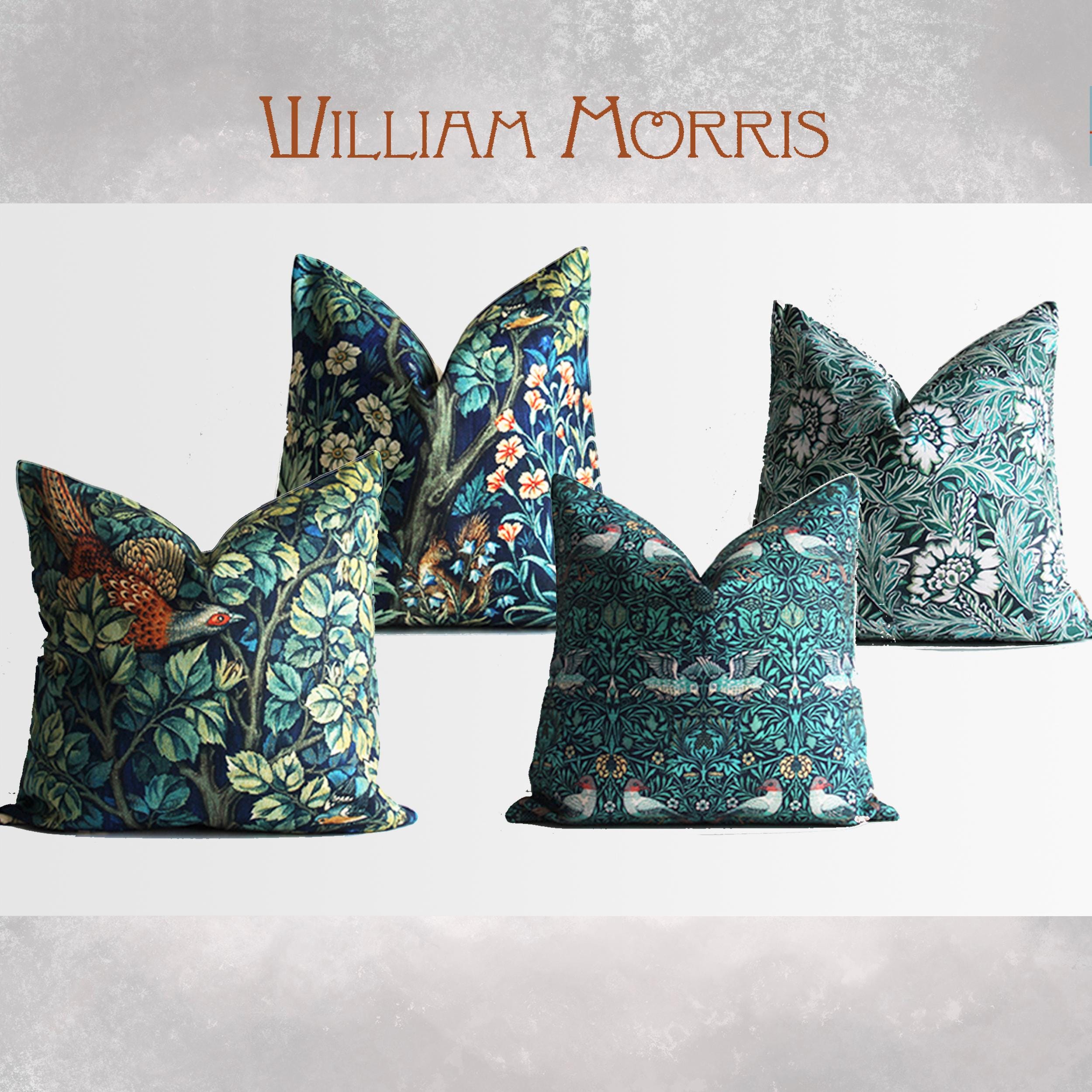 Classic William Morris Designer Throw Pillow Cover 18x18 20" Green William Morris Art Print Pillow For Living Room Art Nouveau Green Decor