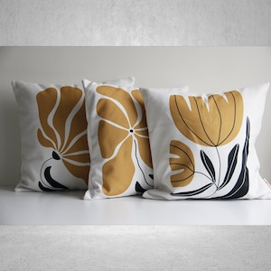 Henri Matisse Style Golden Black Floral Throw Pillow Cover - Flower Decor Cushion Cover , Nature Modern Pillow Case 18x18 20x20 16x16 Gift