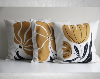 Henri Matisse Stil Golden Schwarz Floral Dekokissenbezug - Blumen Dekor Kissenbezug, Natur Moderne Kissenbezug 18x18 20x20 16x16 Geschenk