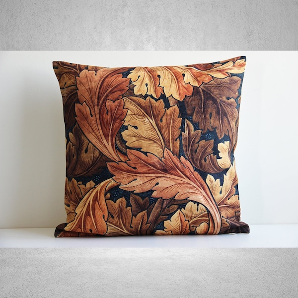 William Morris Rustic Wood Leaves Throw Pillow cover, Floral Decor Pillow case 18x18 20x20, Art Nouveau Plants Classic Cushion Cover