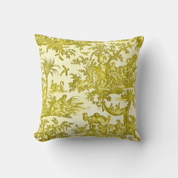 Housse d’oreiller Moutarde Toile de Jouy Decor - Les quatres parties du monde Housse d’oreiller , 18x18 /45x45cm 20x20 / 50x50cm Housse de coussin Décor