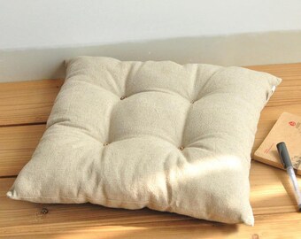 Natural washed linen cotton square chair cushion - 16x16 18x18 20x20 chair pad, custom sized floor cushions