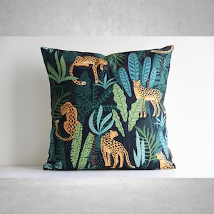 Panthers Throw Pillow Cover - Leopard Cushion Cover, Tropical Jungle Animal Cotton Linen 18x18 20x20 Jaguars Pillow Case