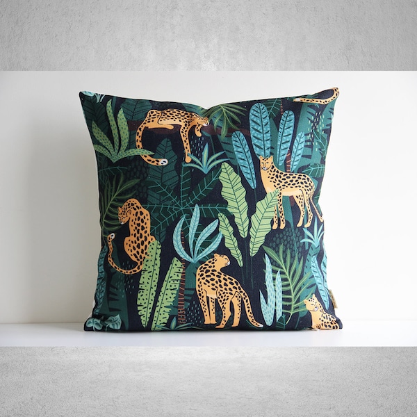 Panthers Throw Pillow Cover - Leopard Cushion Cover, Tropical Jungle Animal Cotton Linen 18x18 20x20 Jaguars Pillow Case