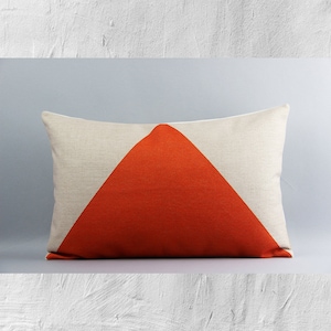 Burnt Orange Geometric Lumbar Pillow Cover - Rectangle Decor Cushion Cover, Orange Triangle Pattern Pillow Case, 20x12 Linen Cotton Gifts