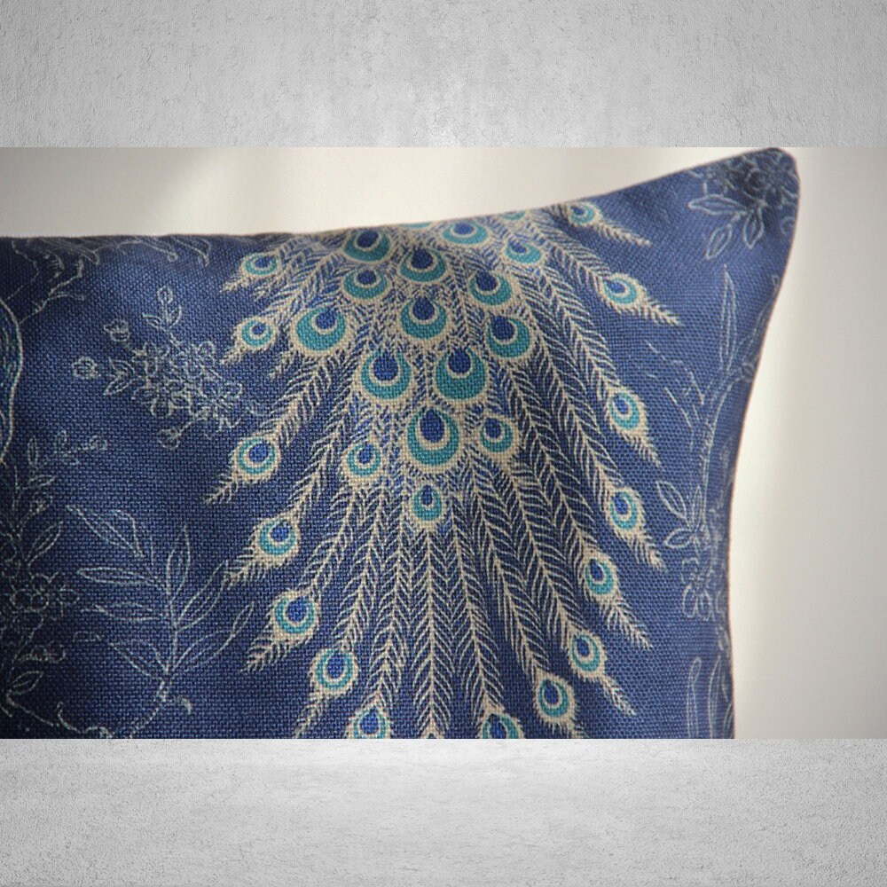 Blue Peacock Printed Throw Pillow Cover Animal Decorative Etsy