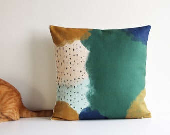 Mid Century Forests Green Color Blocks Watercolor Throw Pillow Cover 18x18 /45x45cm 20x20 24x24