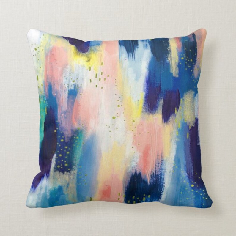 Watercolor Abstract Throw Pillow Covers Pink Blue Decorative Etsy
