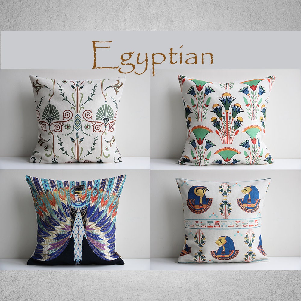 Egyptian Revival Style Throw Pillow Cover Egypt Pattern Etsy