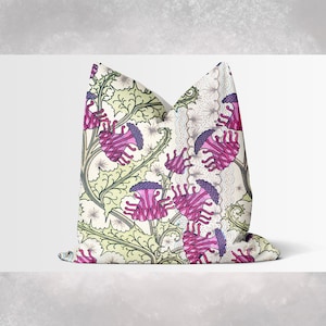Purple Dandelion Flowers Throw Pillow Cover - Art Nouveau Floral Cushion Cover, Old Fashion 18x18 20x20 Pillow Case, Housewarm Gift