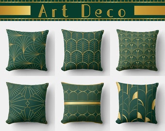 Glamour 1920s Green Gold /Black Art Deco Decor Art Deco Pillow Cover - Custom Cushion Cover 18x18 45x45cm 20x20 Geometric Throw Pillow Cover