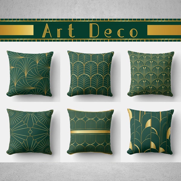 Glamour 1920s Green Gold /Black Art Deco Decor Art Deco Pillow Cover - Custom Cushion Cover 18x18 45x45cm 20x20 Geometric Throw Pillow Cover