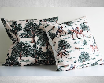 Equestrian Pillow Cover 18x18 20x20 16x16 - Earth Tone Equestrian Decor Cushion Cover, Trees Nature Equestrian Pillow Cover