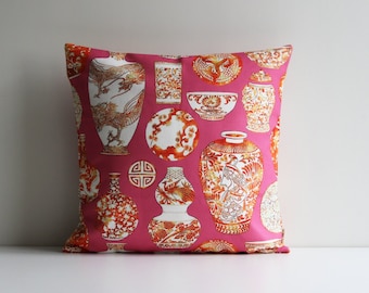 Roze oranje chique vazen Chinoiserie gooien kussensloop - Chinoise Exotique schilderachtige kussenhoes 18x18 20x20 kussensloop