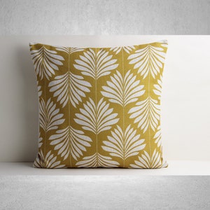 Golden Palm Tree Leaves Throw Pillow Cover - Decorative Cushion Cover, Tropical Pillow Case, Linen Cotton 20x20 18x18 inch /45x45cm