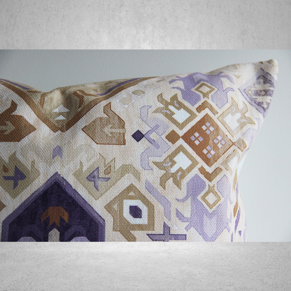 オーカー＆ライラック ボヘミアン 幾何学模様 枕カバー - ボヘミアン風